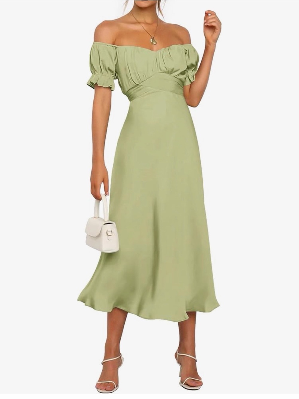 NWT Sage Green Puff Sleeve Midi Dress